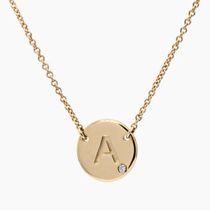 Signature white diamond yellow gold initial necklace