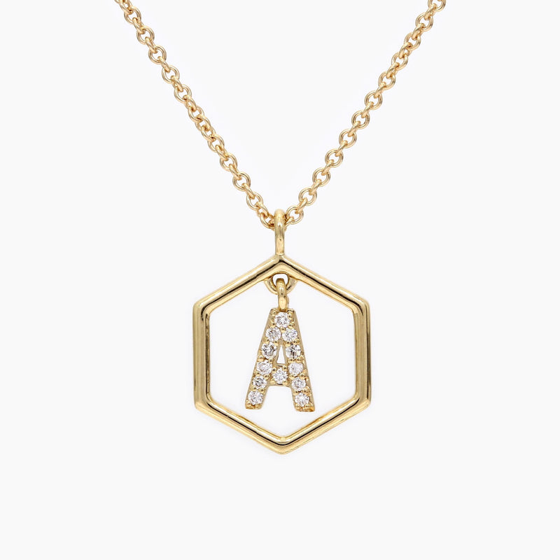 Insignia Icon white diamond yellow gold initial necklace